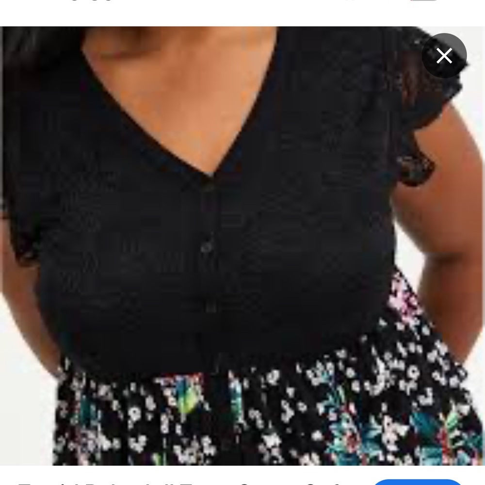 Torrid Black Floral Lace Babydoll Top